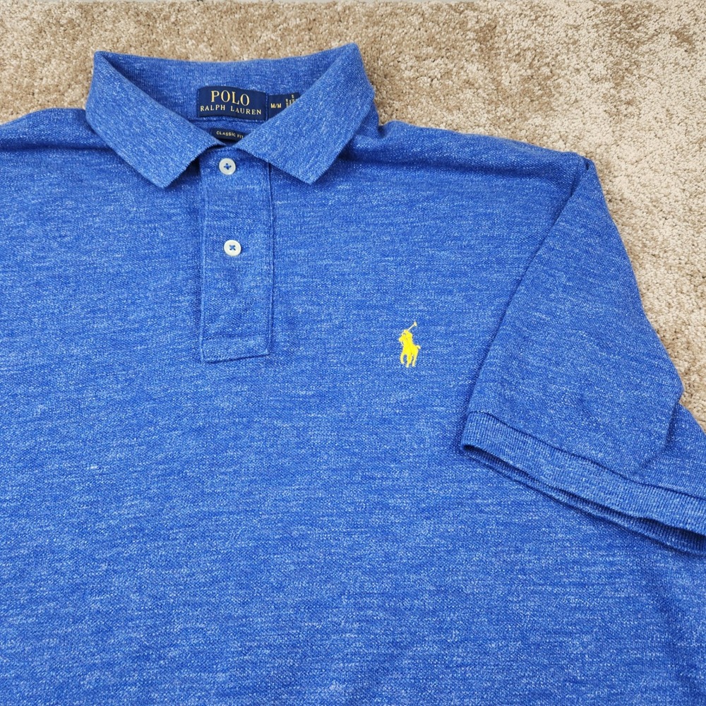 Polo Ralph Lauren Mens Medium Blue Heathered Classic Fit Short Sleeve Polo Shirt